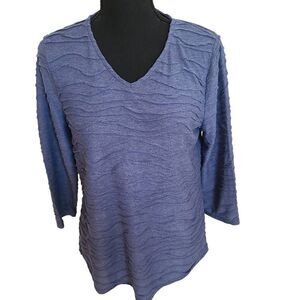 Chicos Womens Tops Quarter Sleeve Blouse V Neckline Relaxed Textured Blue Sz 0